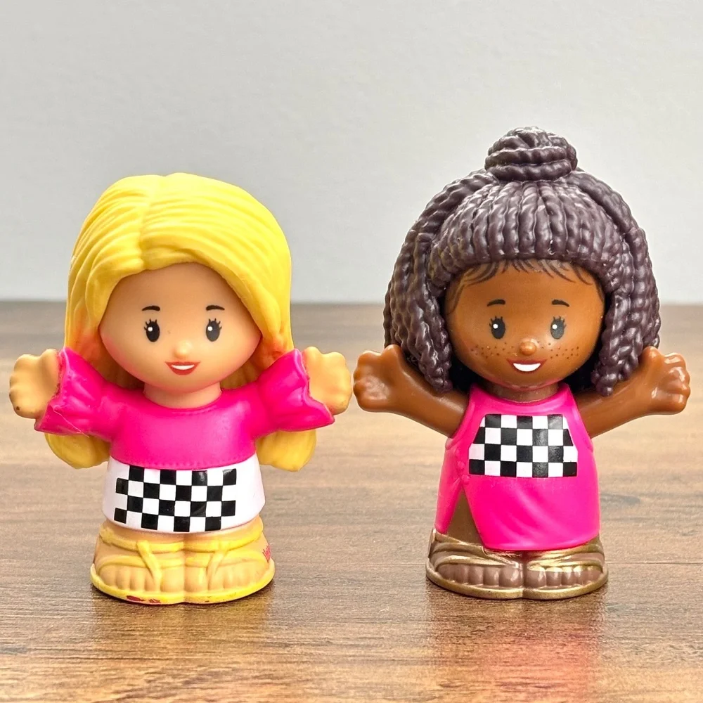 Little People BARBIE Girls RACE CAR DRIVERS African American Blonde Toy Figure 2